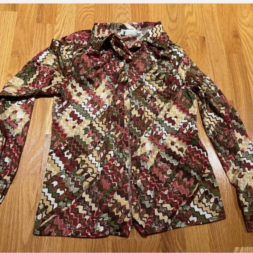 Vintage Queen Casuals Multicolor Patterned Button-Up Shirt Womens 14